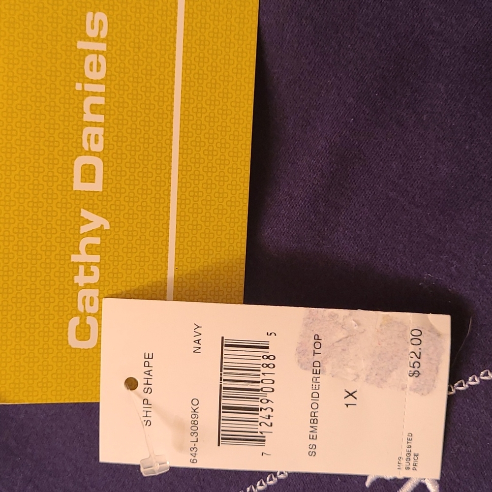 Cathy Daniels Vee Neck Navy Top Size 1X - Picture 5 of 6